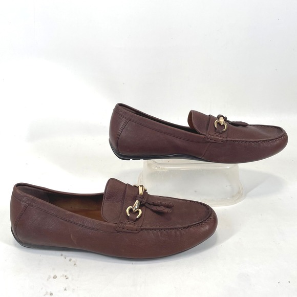Aldo Flex Mens Leather Horsebit Tassel Loafers Burgundy Brown Driving Shoes 10.5 main image 8
